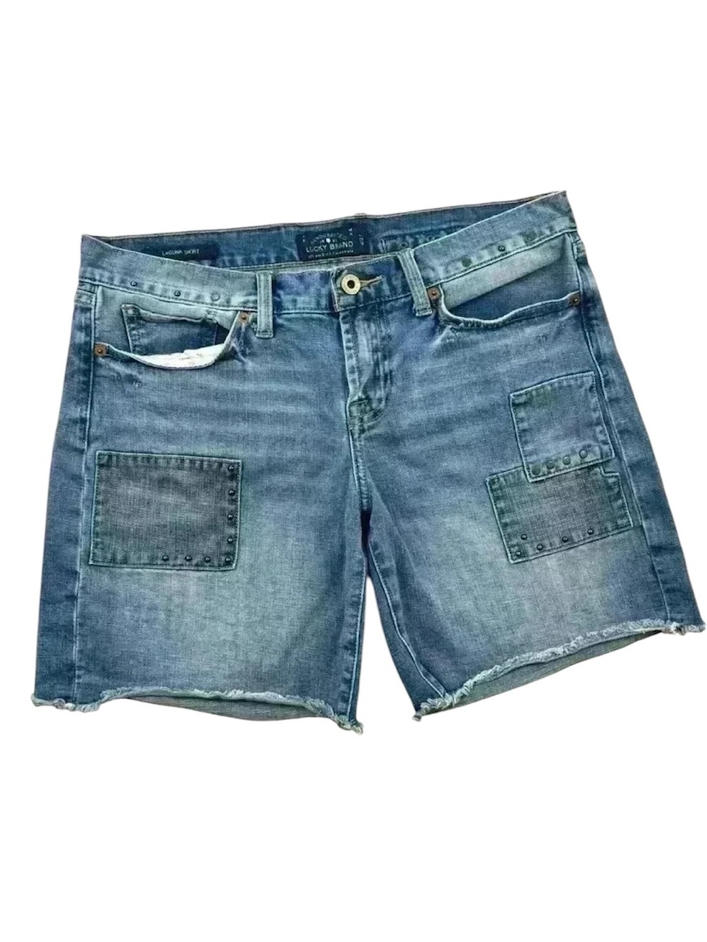Lucky Brand Retro Faded Patchwork Whisker Frayed Denim Jean‎ Shorts Size 4/27
